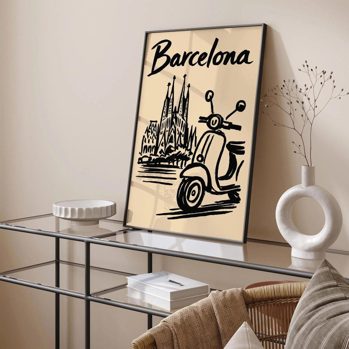 Barcelona Black Ink Style Travel Poster