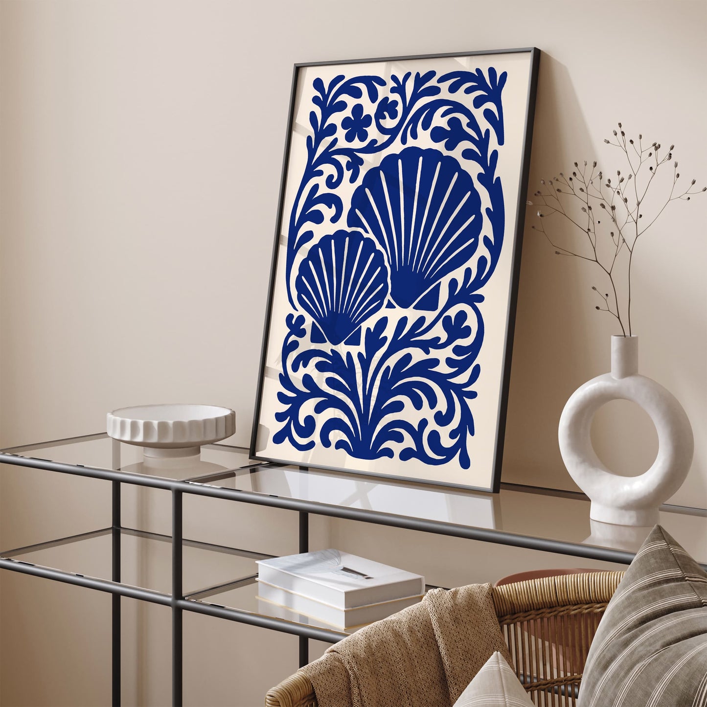 Blue Seashells Poster - Rococo Floral Ornament Wall Art