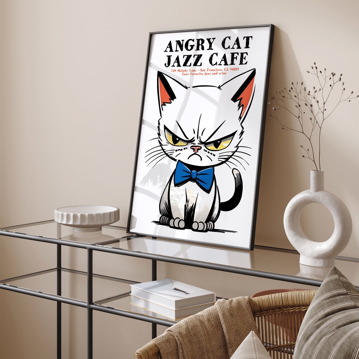 Angry Cat Jazz Cafe Advertising Poster Print