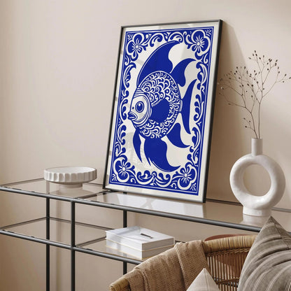 Indigo Blue Nautical Fish Art Print