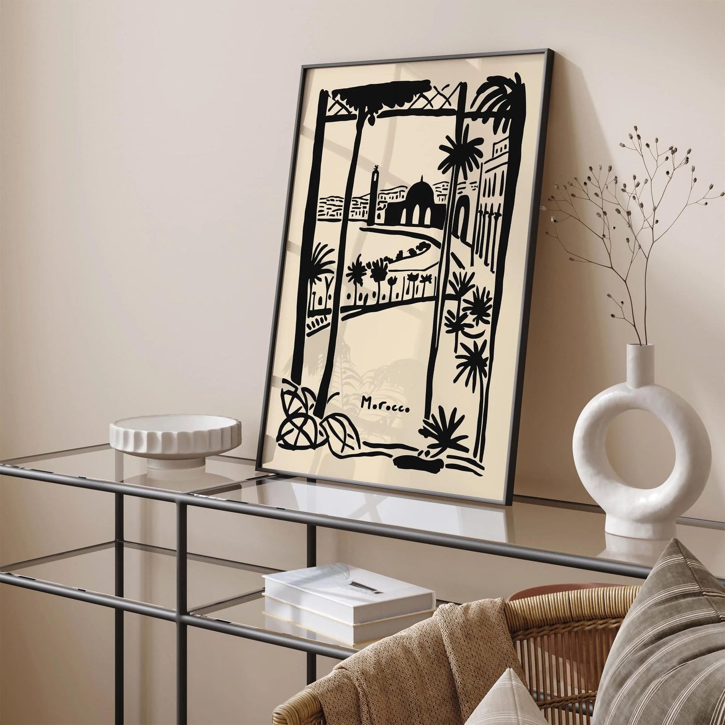 Morocco Travel Black Ink Style Art Print
