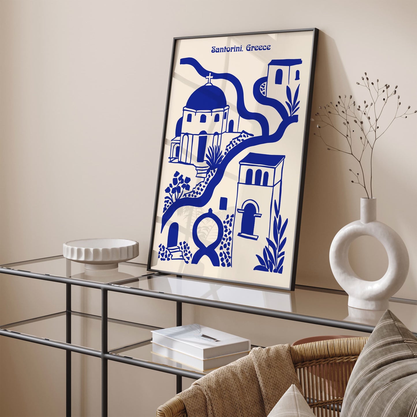 Blue Santorini Greece Cityscape Poster