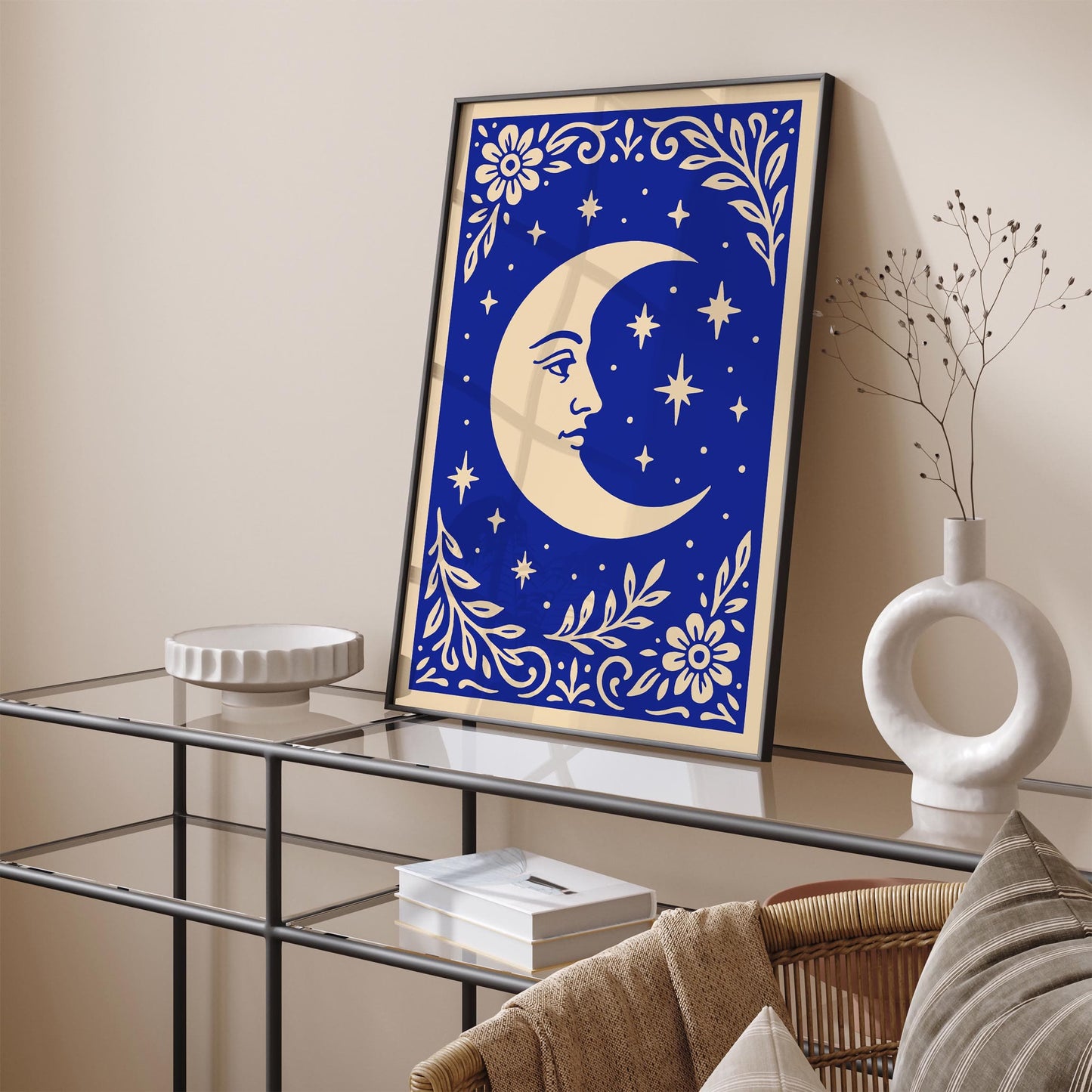 Blue Moon Poster - Rococo Floral Bedroom Wall Art