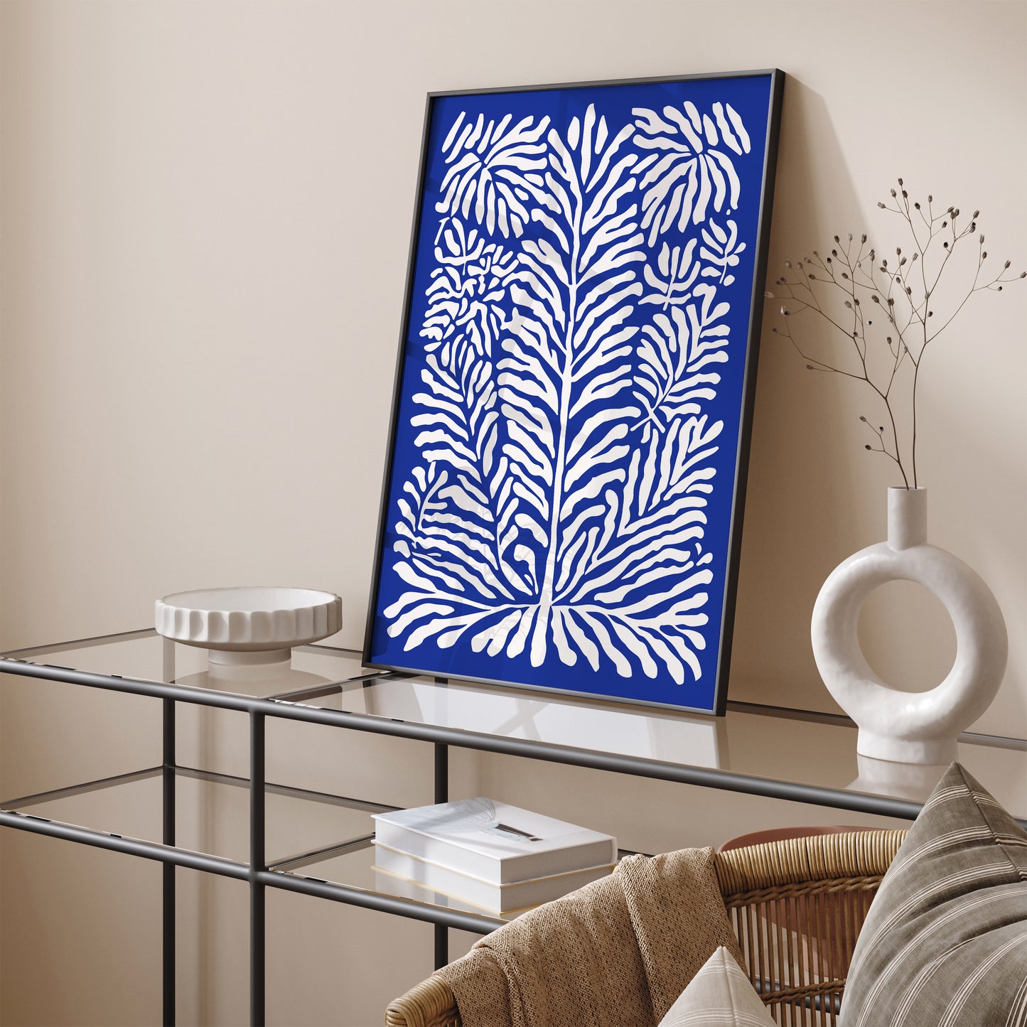 Blue Coral Poster - Coral in Blue and Beige Print