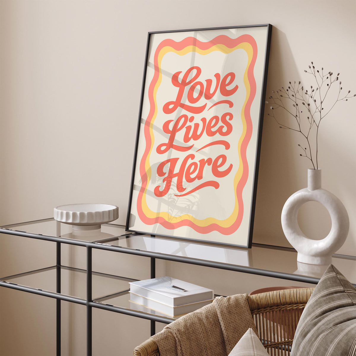 Love Lives Here Poster - Retro Quote Wall Art