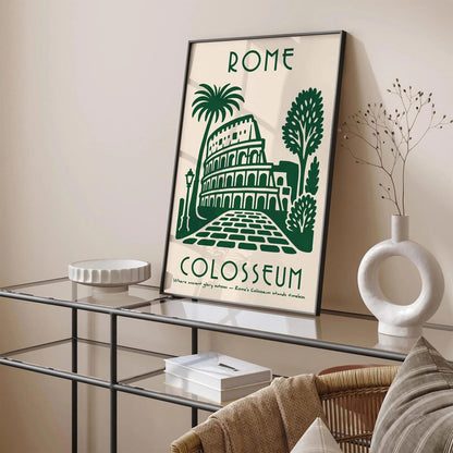 Rome Italy Colosseum Travel Green Poster