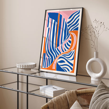 Blue Orange Mid Century Modern Art Print