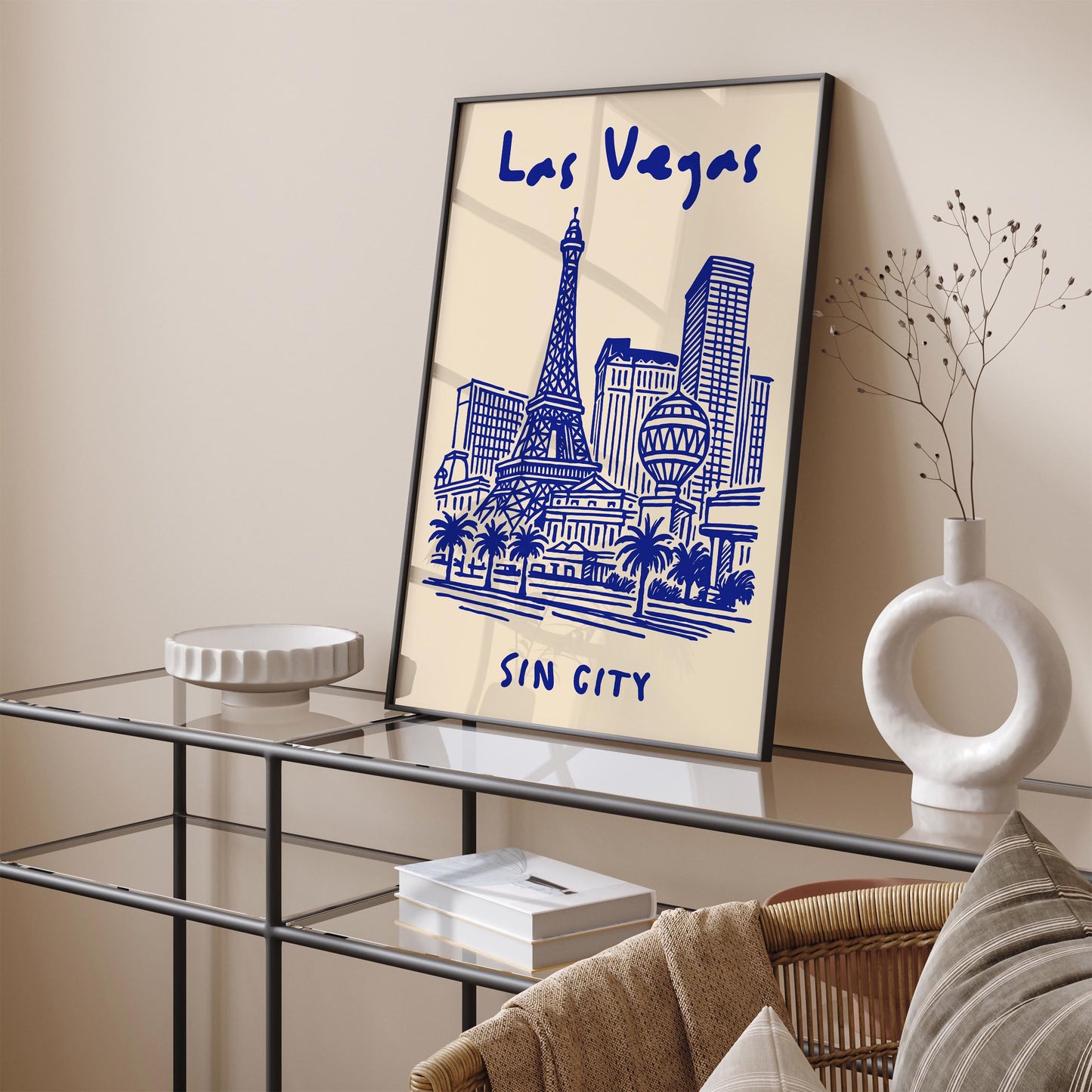 Las Vegas Sin City Poster - Blue Cityscape Wall Art Print