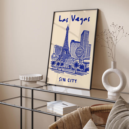 Las Vegas Sin City Poster - Blue Cityscape Wall Art Print