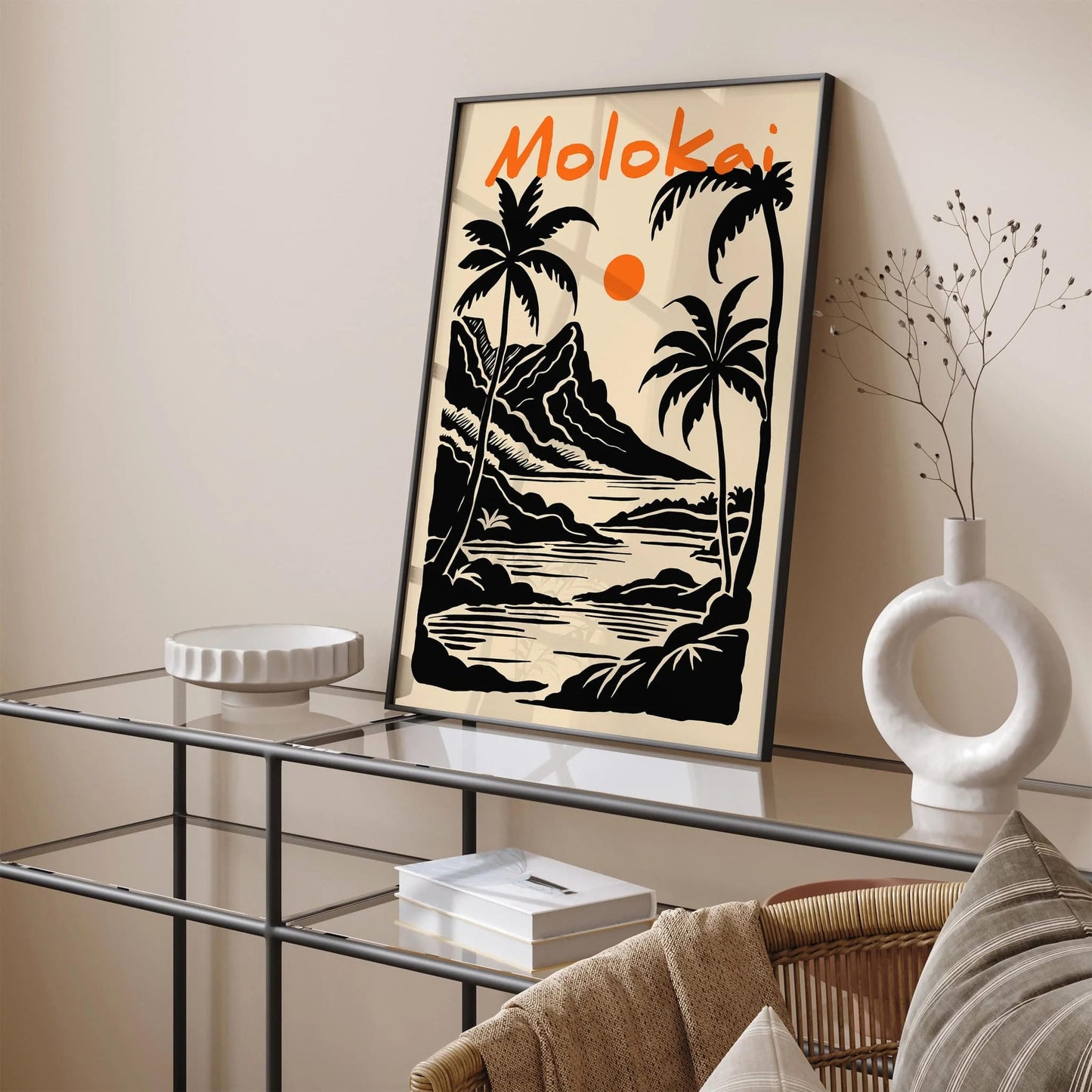Molokai Hawaii Black and Orange Travel Poster