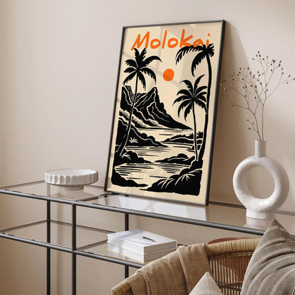 Molokai Hawaii Black and Orange Travel Poster