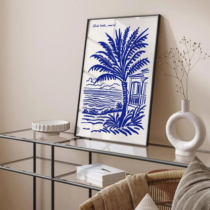 Blue and White Spanish Scenic Travel Poster