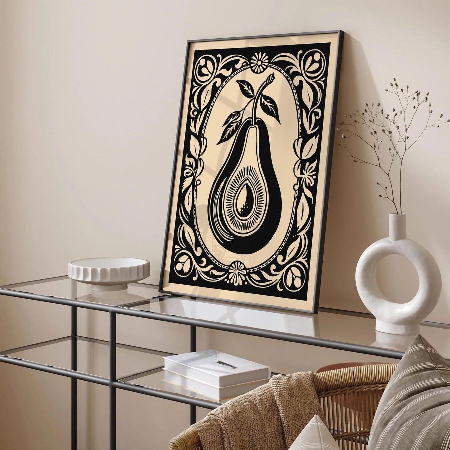 Rococo Style Black Avocado Print Kitchen Wall Art