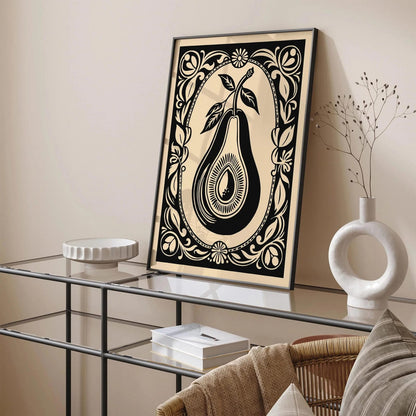 Rococo Style Black Avocado Print Kitchen Wall Art