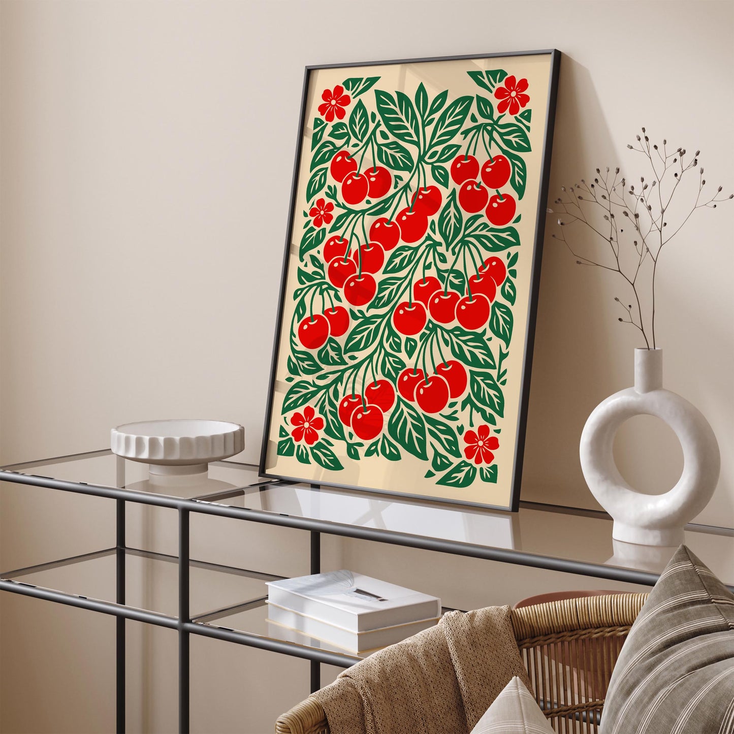 Retro Cherry Poster – Red Cherry Kitchen Wall Art Print