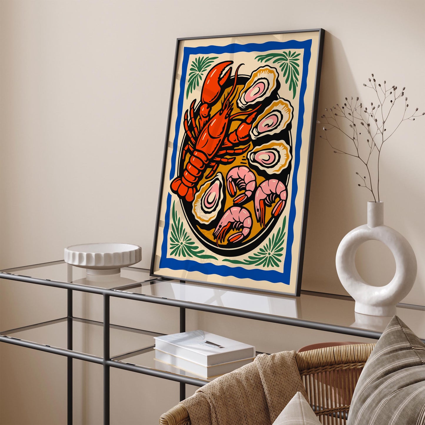 Colorful Retro Seafood Plate Poster - Seafood Lovers Gift