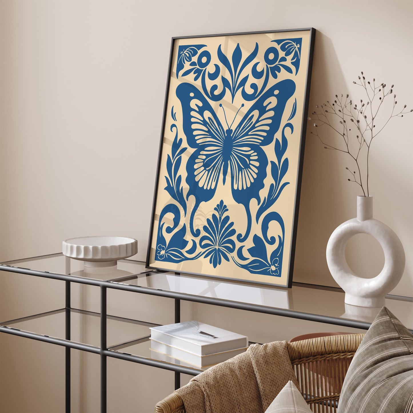 Blue Butterfly Rococo Style Poster