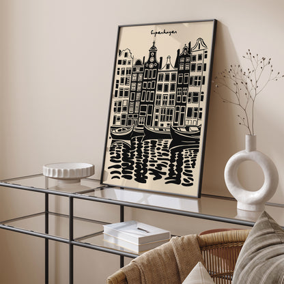 Copenhagen Black Ink Sketch Poster