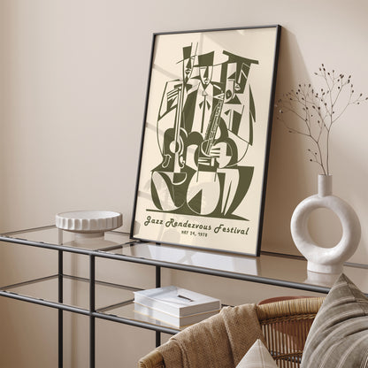 Jazz Renezvous Green Cubism Style Print