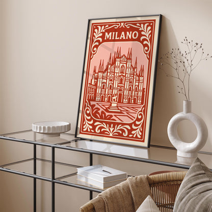 Milano Italy Poster - Red Cityscape Wall Art Print 2026