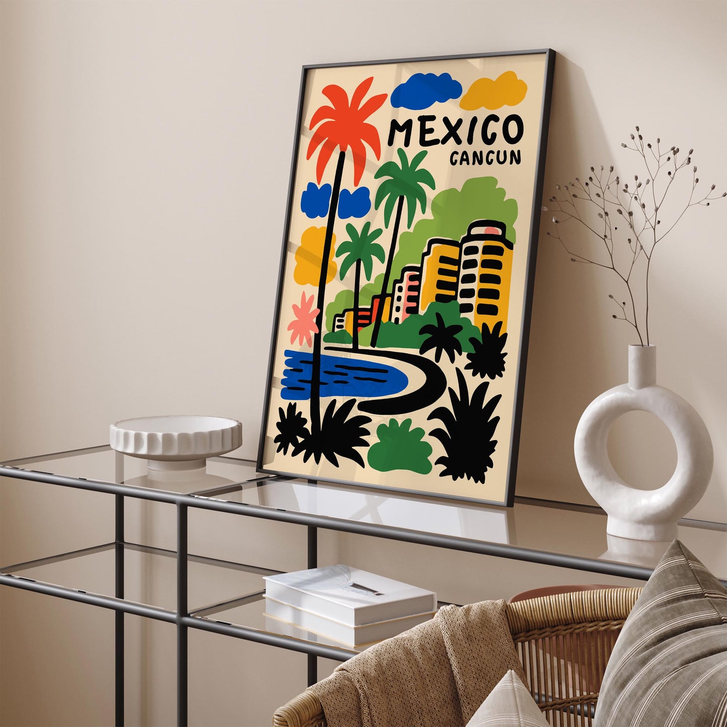 Mexico Cancun Travel Poster - Colorful Mexican Home Decor