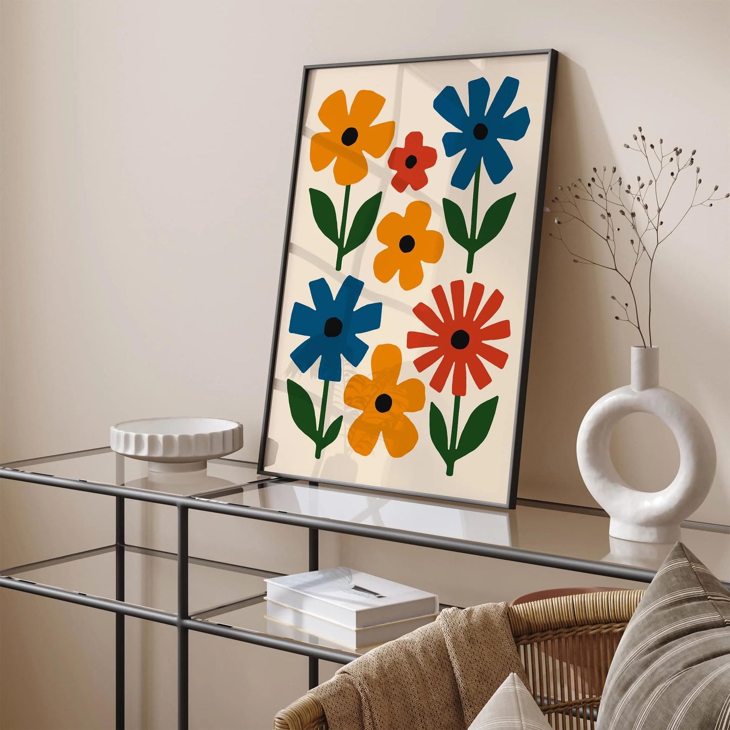 Retro Colorful Cut Outs Flowers Print