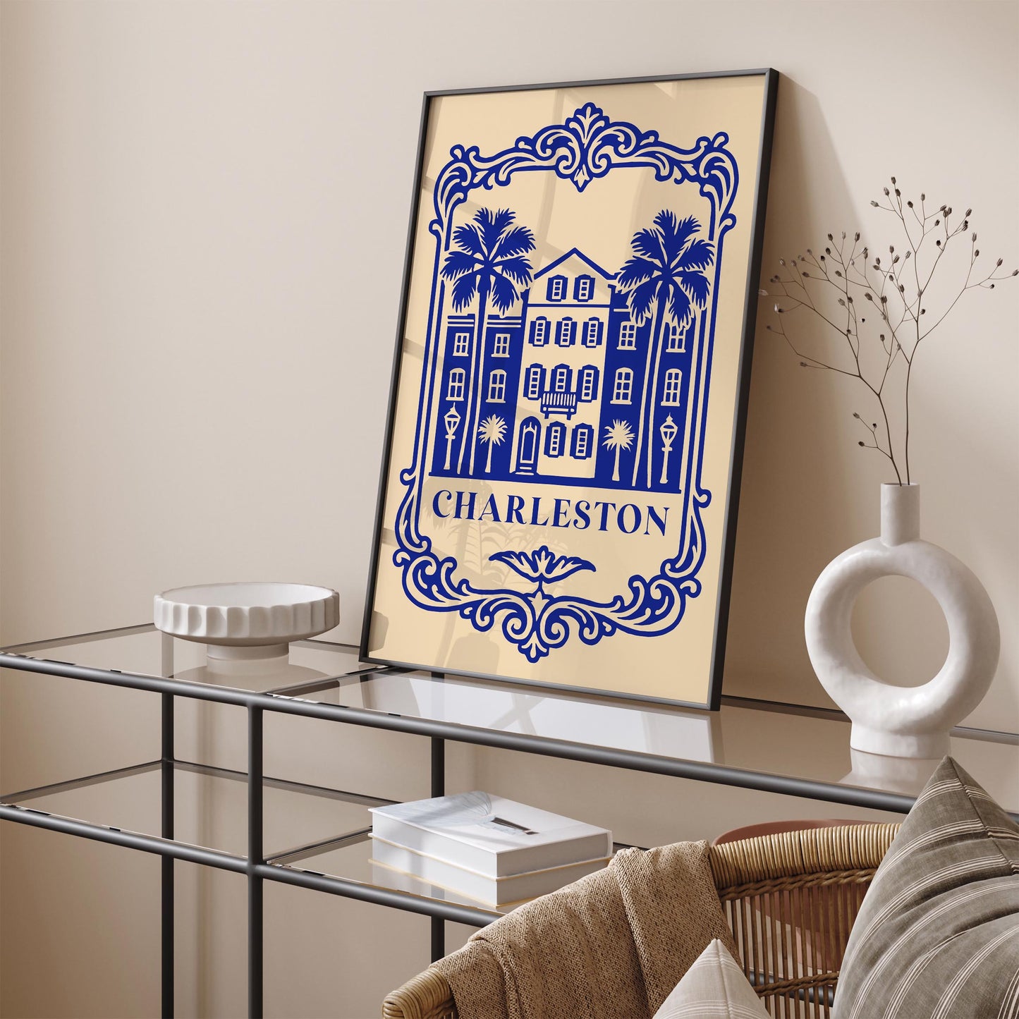 Charleston Blue Cityscape Poster – Vintage Travel Art