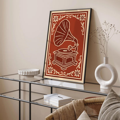 Vintage Gramophone Poster - Red Rococo Revival Music Print