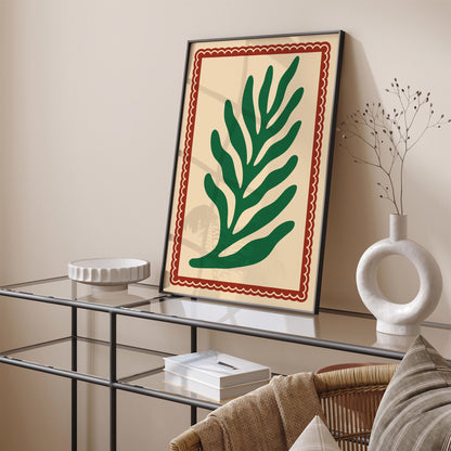 Retro Green Leaf Matisse Style Art Poster