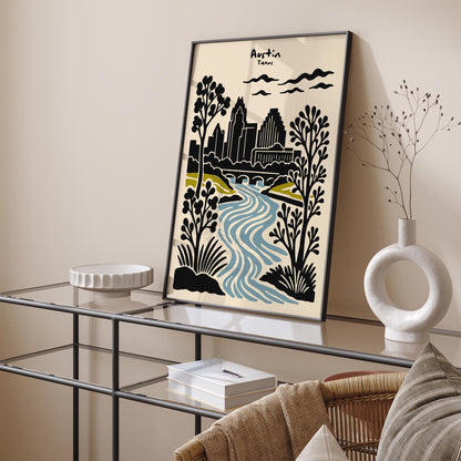 Austin Texas Poster - Cityscape Wall Art - Retro Travel Print