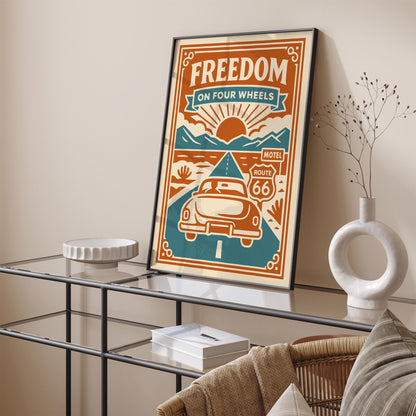 Freedom On Four Wheels Poster - Route 66 Travel Art
