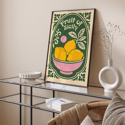 Fruit of Sicily Poster - Yellow Lemons Wall Art Print