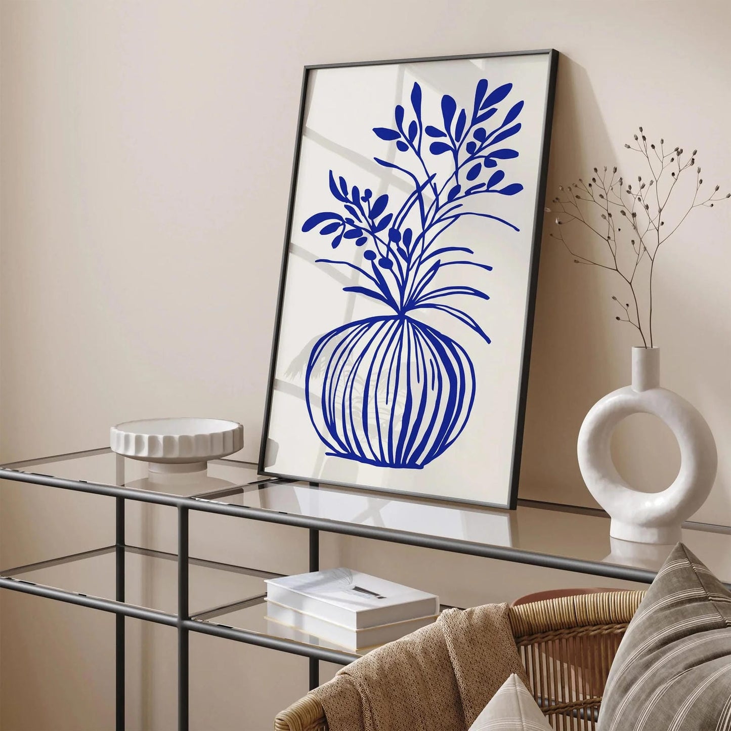 Modern Minimalist Line Art Blue Plant Poster – Botanical Wall Print