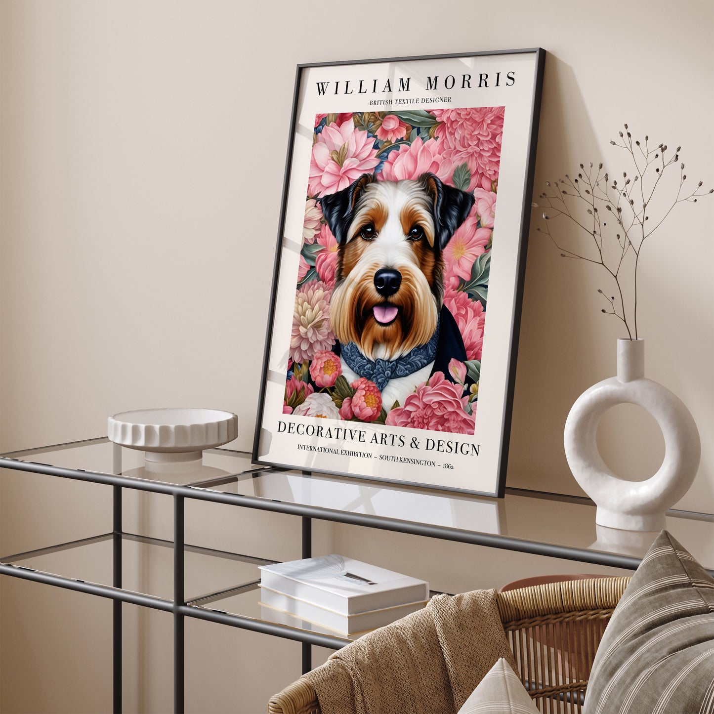 Cute Dog Portrait in Morris Style Poster