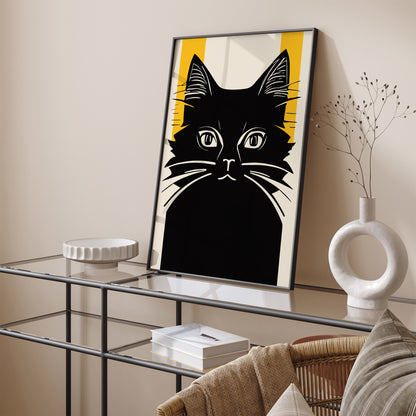 Retro Cat Linocut Poster