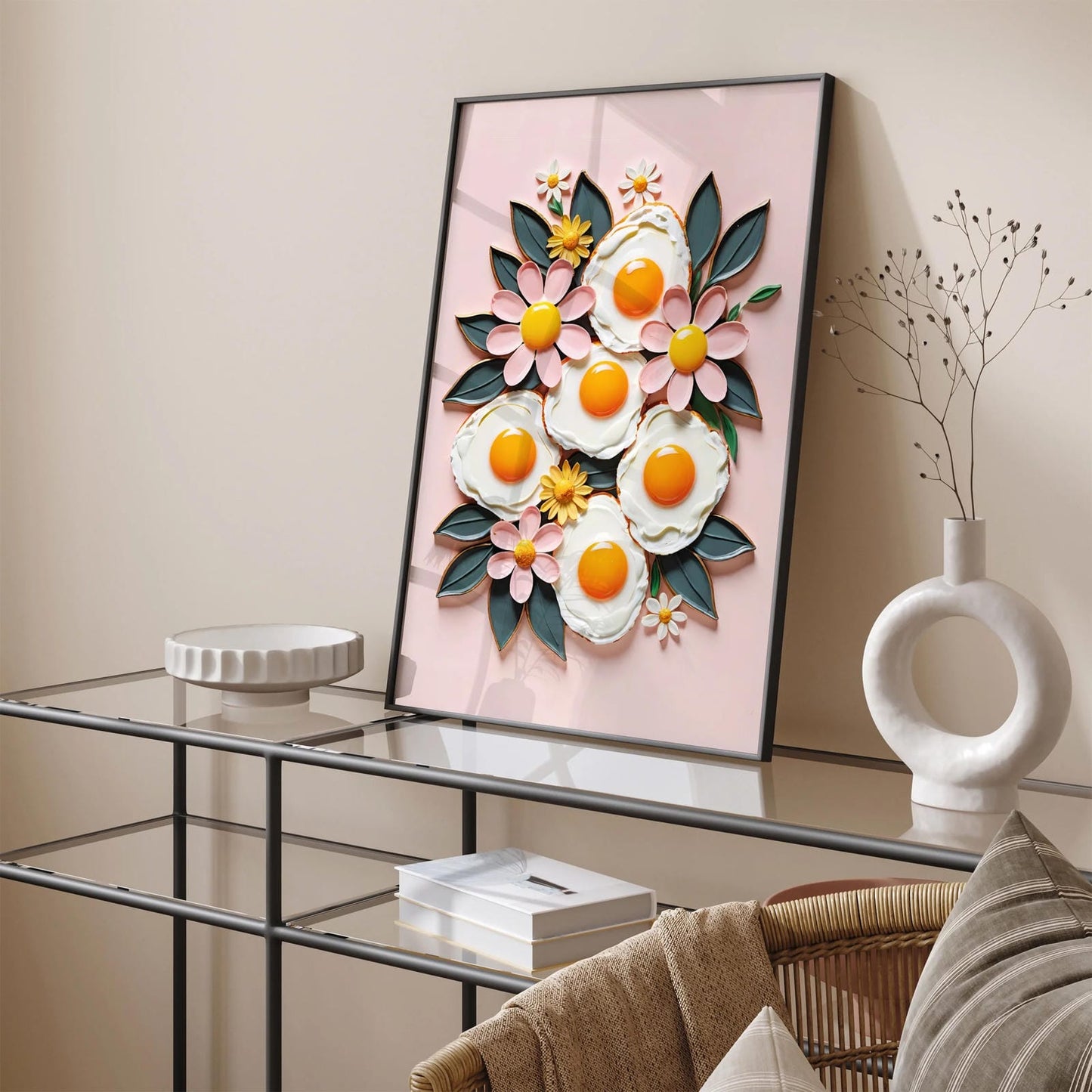 Pink Fried Eggs in Flowers Poster