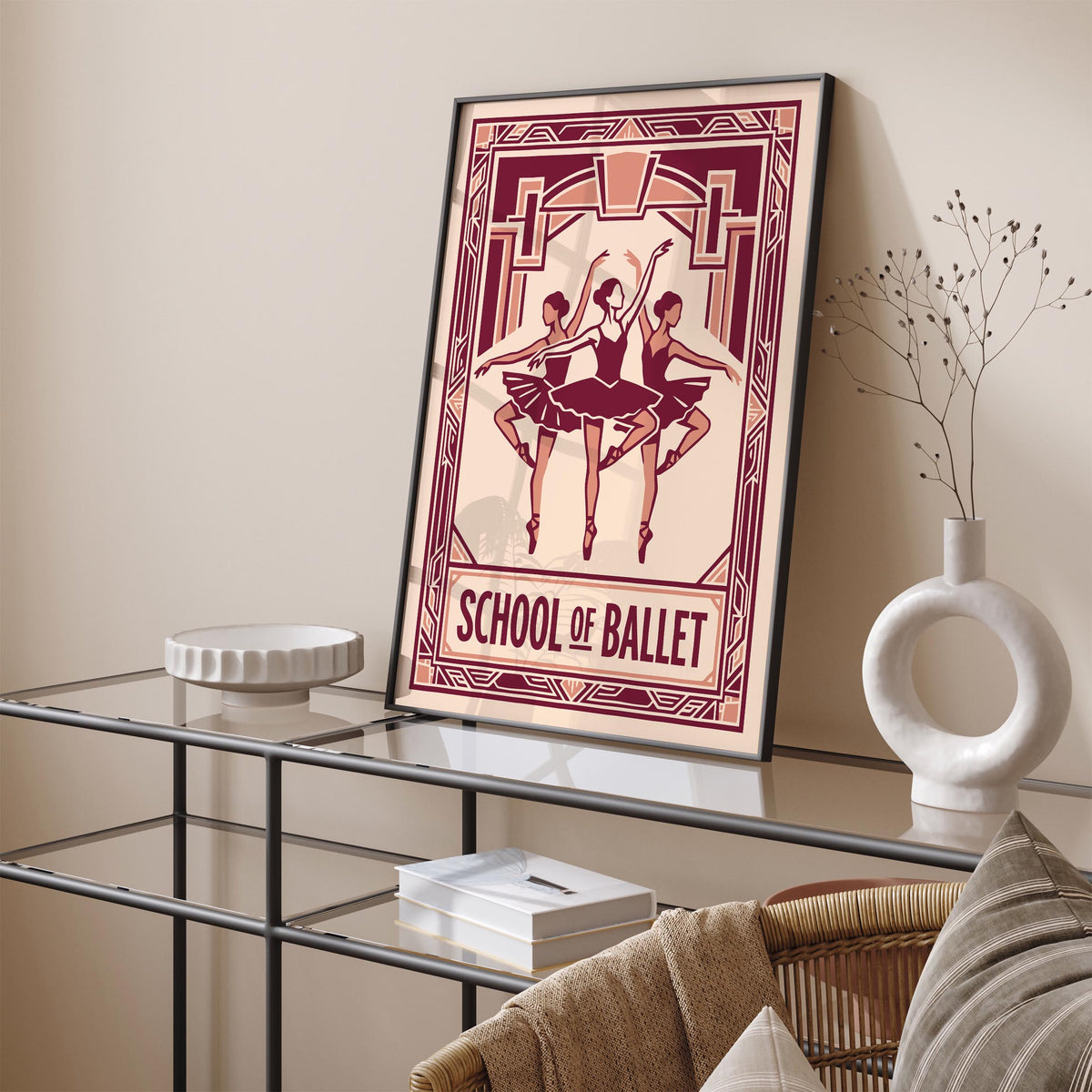 Retro Pink Ballet School Art Deco Poster