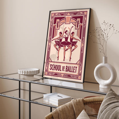 Retro Pink Ballet School Art Deco Poster