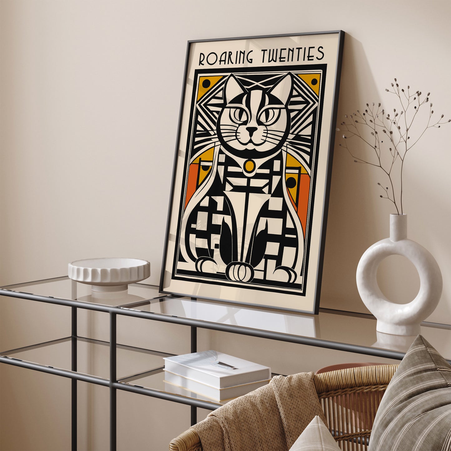 Roaring Twenties Geometric Cat Poster