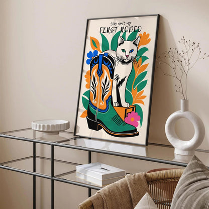 Cowboy Cat Poster with Colorful Boot – Fun & Vibrant Wall Art