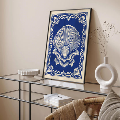 Blue Seashell Rococo Art Print