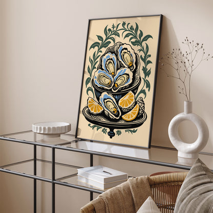 Victorian Oysters Plate Poster Kitchen Wall Decor