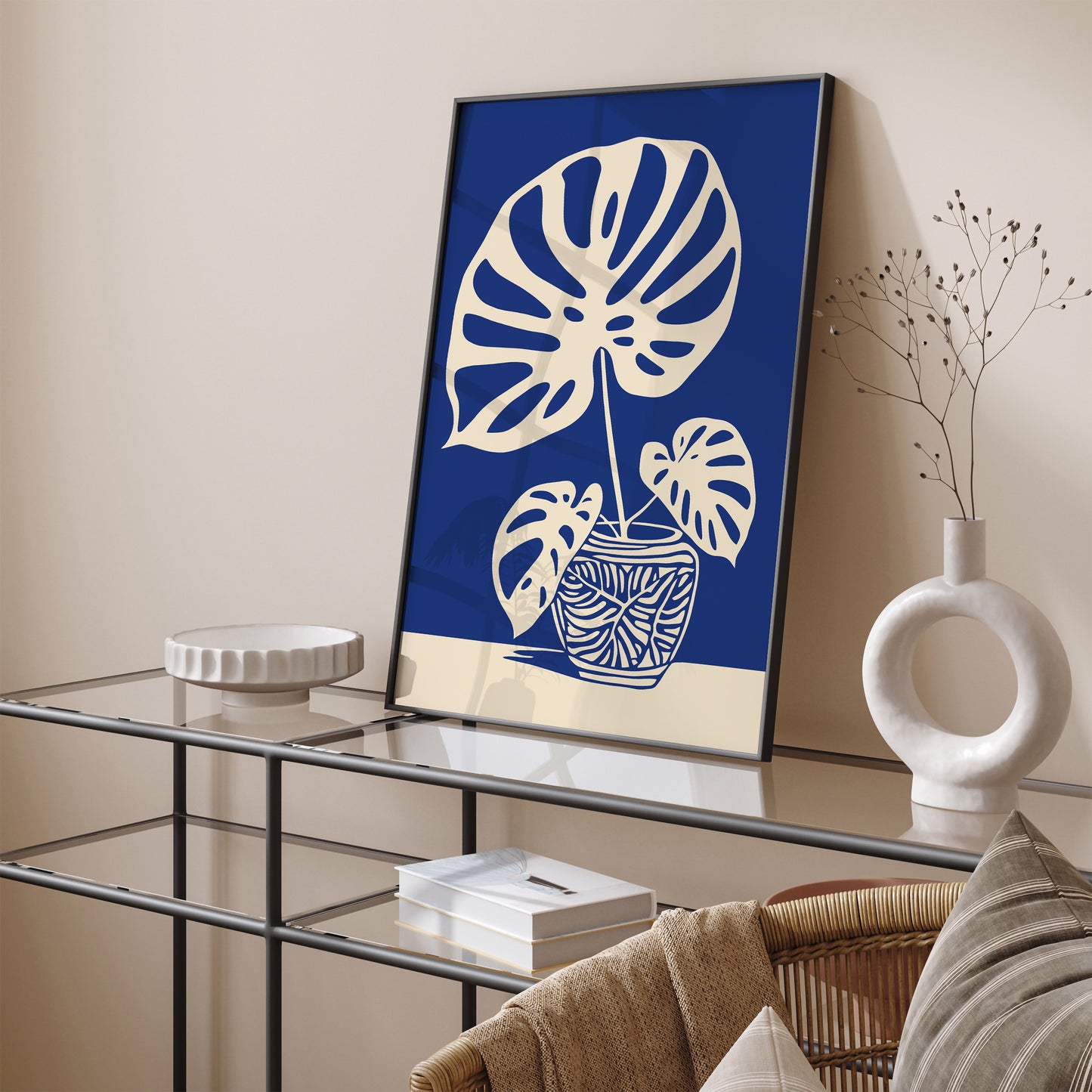 Big Monstera Plant Blue Poster
