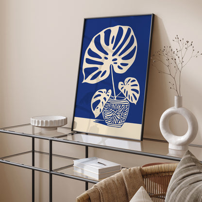 Big Monstera Plant Blue Poster
