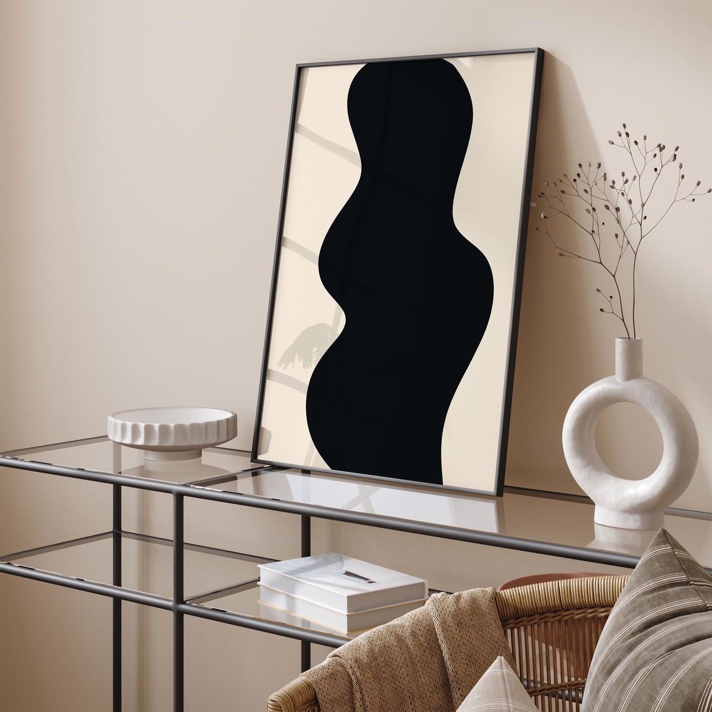 Modern Abstract Black Wavy Shape Poster Print 2026