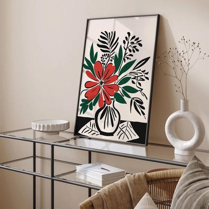 Retro Black Red Flowers Art Print