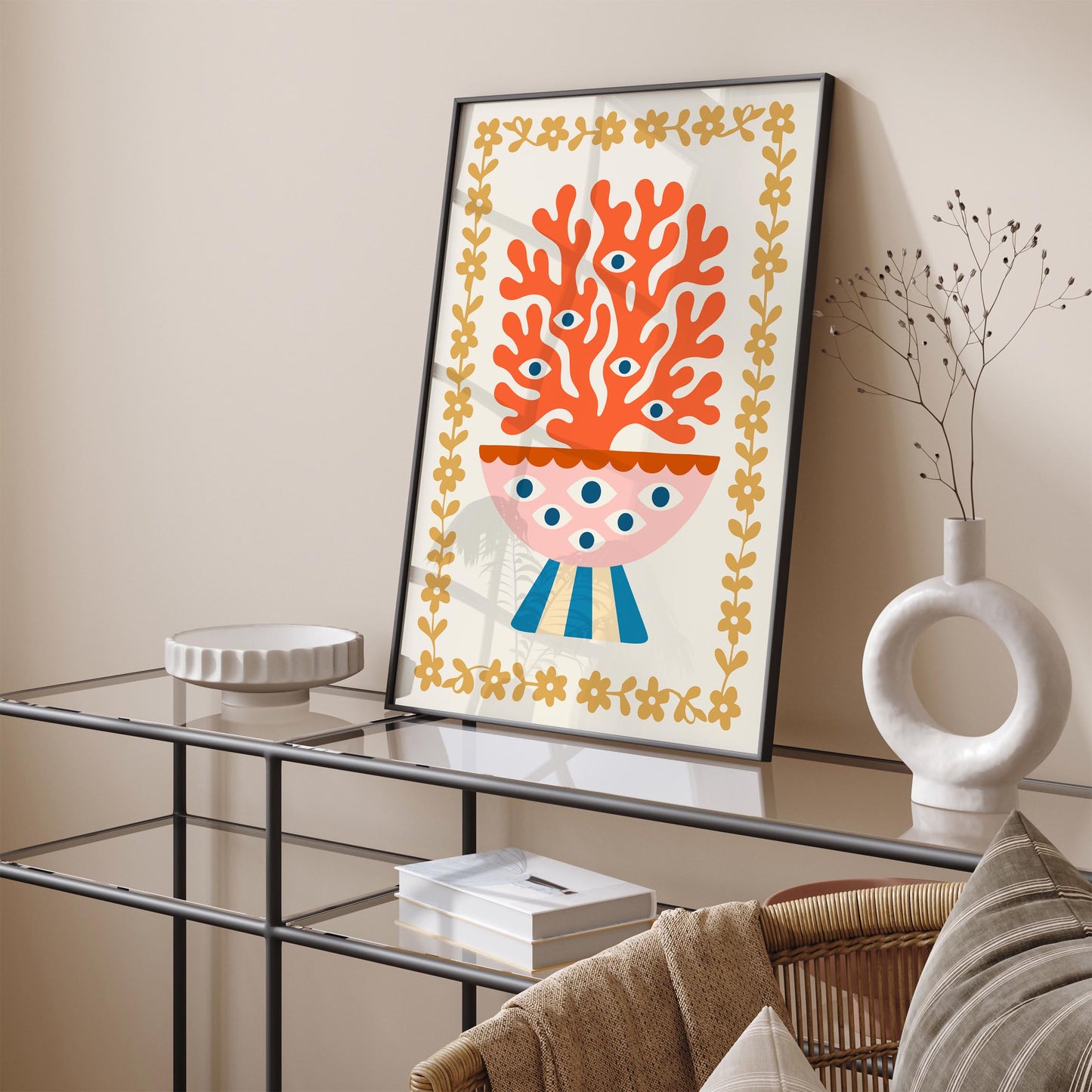 Abstract Floral Vase with Eyes Poster