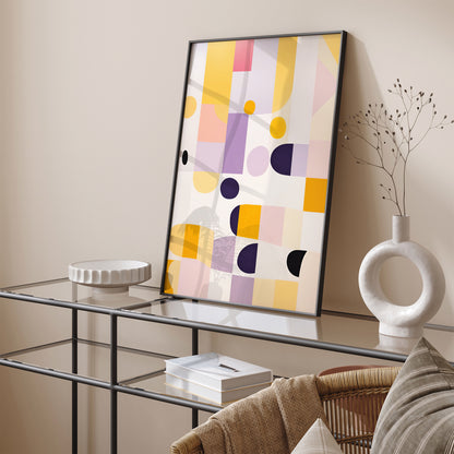 Yellow and Purple Abstract Shapes MCM Wall Art