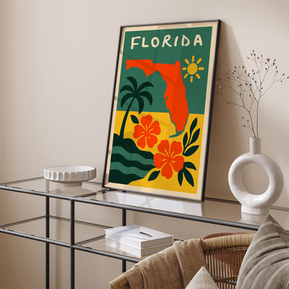 Florida Green & Yellow Travel Art Print 2026