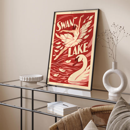 Red Swan Lake Ballet Art Poster